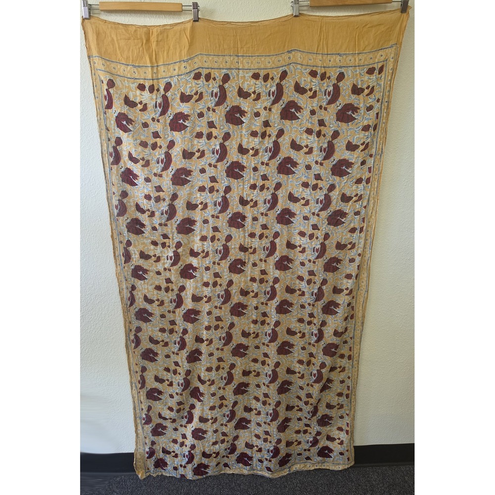 Women Cotton Floral Scarf Yellow Maroon Blue 86in Boho Wrap Shawl Stole